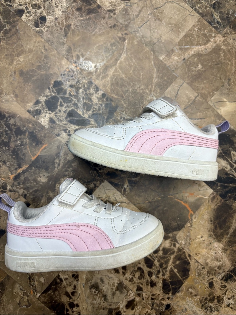 Puma Kids White Sneakers with Pink Side Stripe US 6c